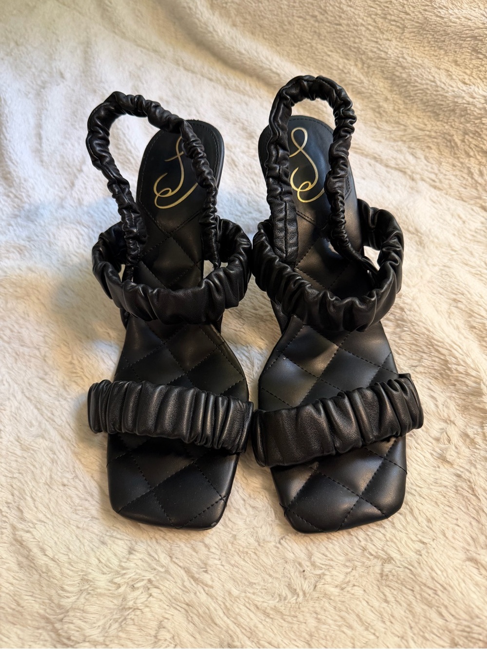 Sam Edelman Black Quilted Ruched Strap Slingback Heels
